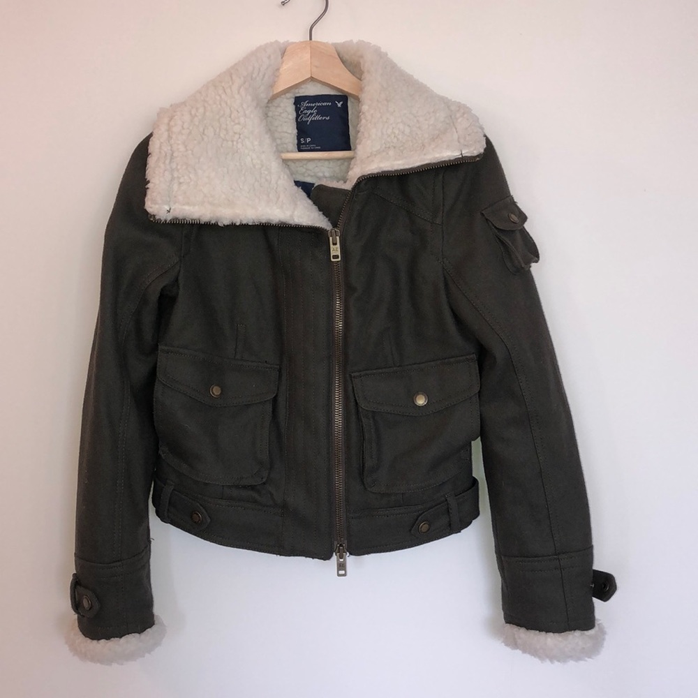 Army green winter bomber coat